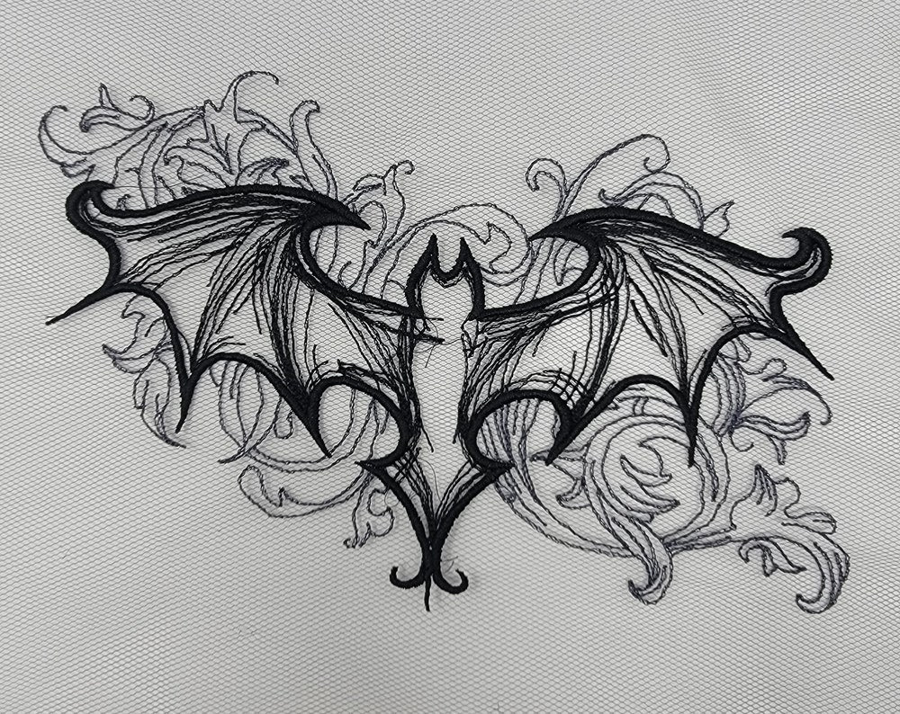 Bat Embroidery, Bat Lace on Tulle