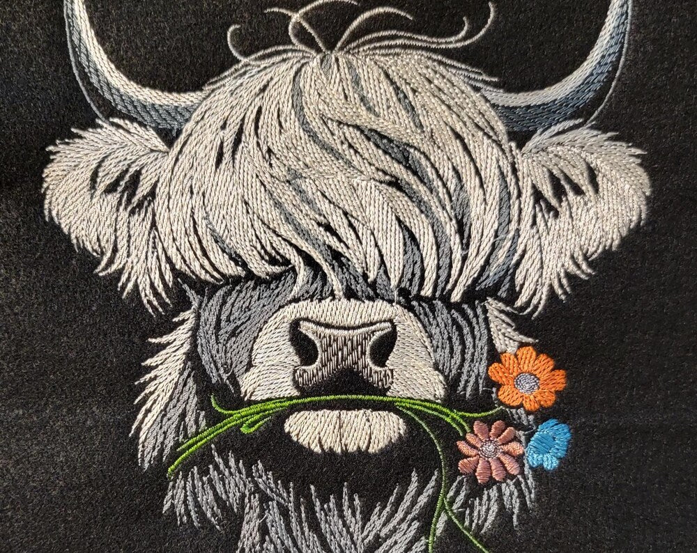 Scottish Highland Cow round 7 Black Felt Patch