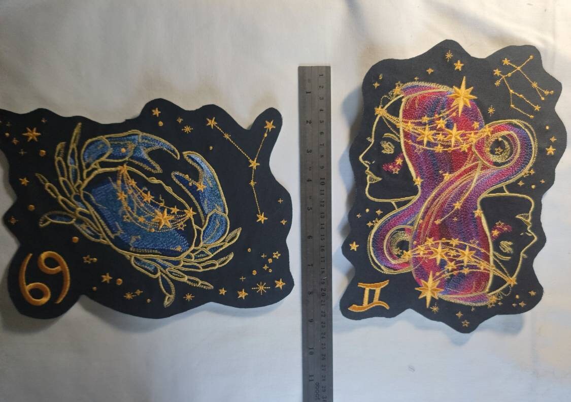 Zodiac Star Sign Constellation - Embroidered Iron-On/ Jean Jacket patch / Vest Jacket, 9" Large, Backpack, Astrology signs, Cancer, Libra
