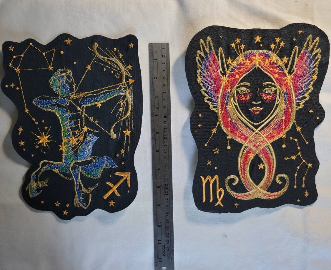 Zodiac Star Sign Constellation - Embroidered Iron-On/ Jean Jacket patch / Vest Jacket, 9" Large, Backpack, Astrology, Capricorn, Sagittarius