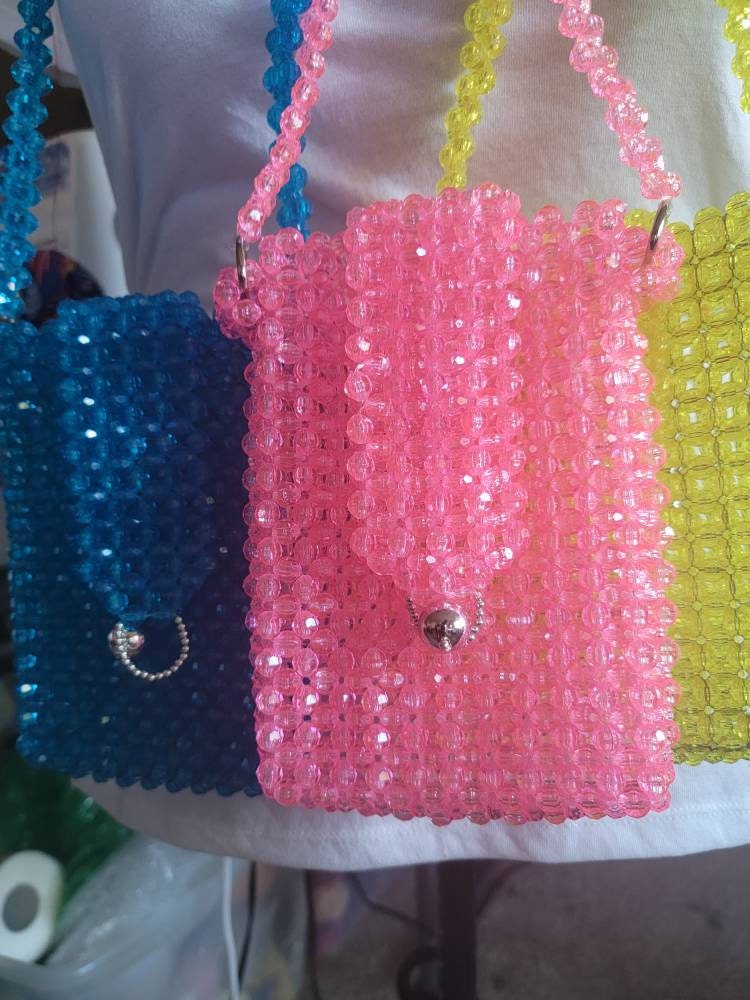 Crystal Beaded Bag, Colored Beaded Bag,Beaded Bag, Cell Phone Beaded Bag, Transparent Bead Bag, Crystal Bead Bag, Bead Bag,Vintage,