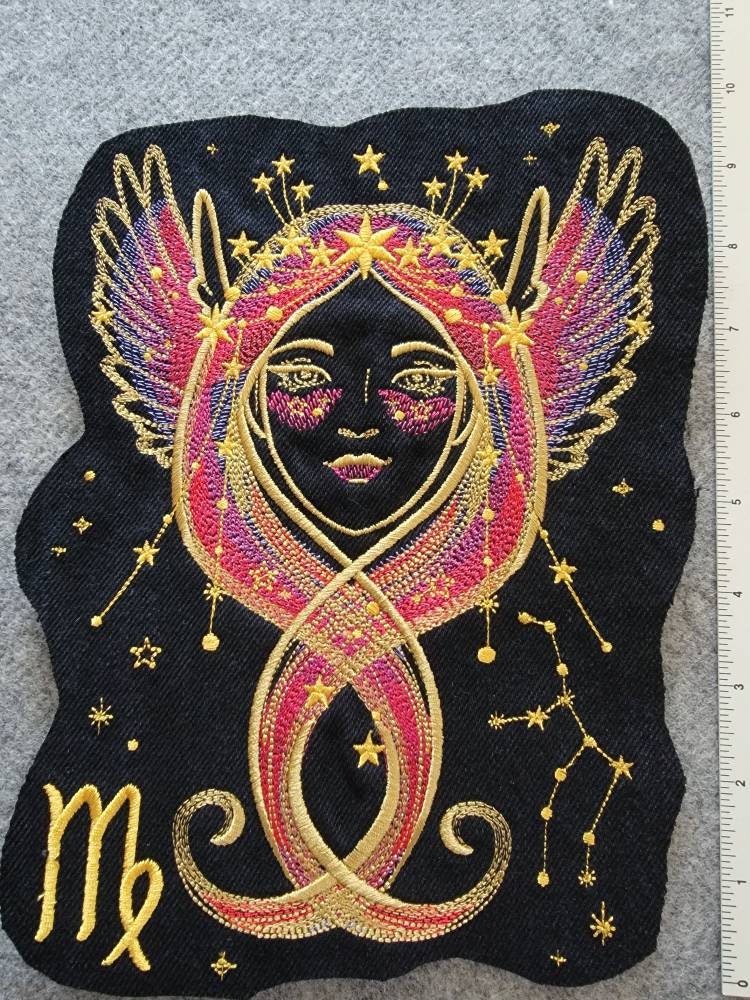 Zodiac Star Sign Constellation - Embroidered Iron-On/ Jean Jacket patch / Vest Jacket, 9" Large, Backpack, Astrology signs, Virgo