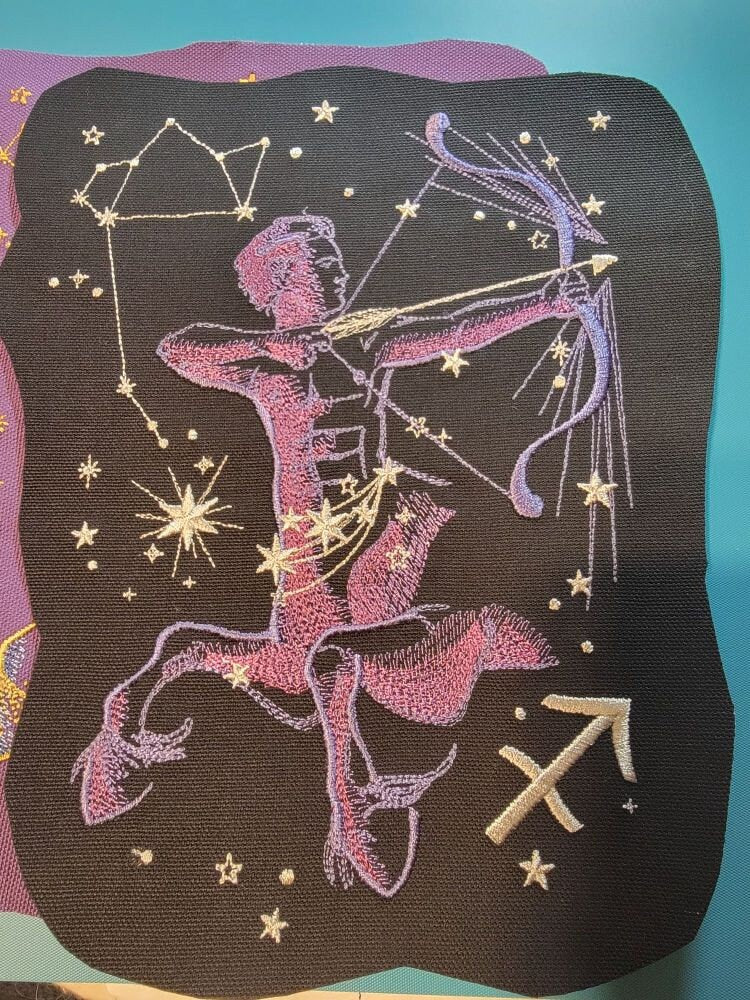 Zodiac Star Sign Constellation - Embroidered Iron-On/ Jean Jacket patch / Vest Jacket, 9" Large, Backpack, Astrology, Capricorn, Sagittarius