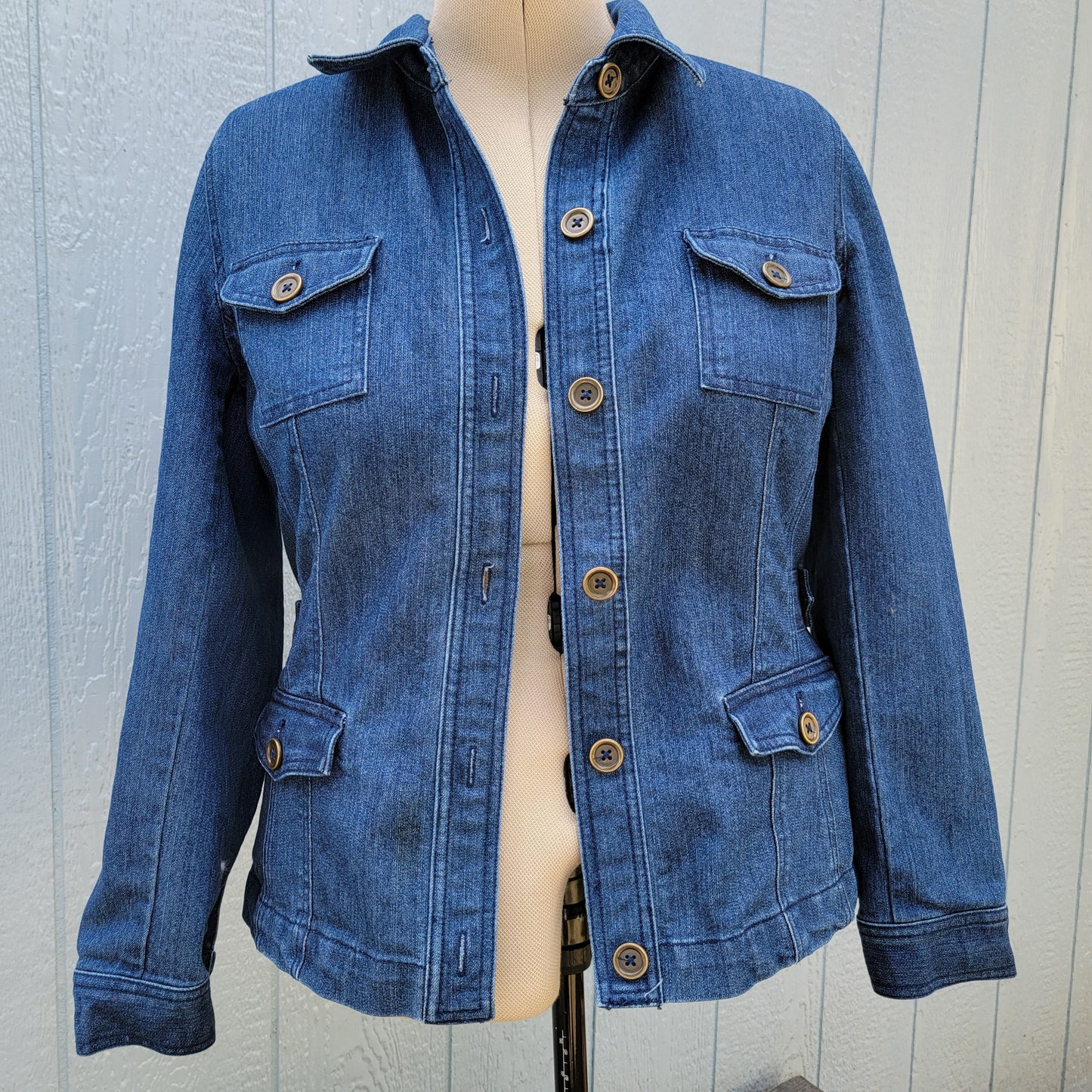 Denim Jean Jacket, Girl, Jones New York, Women's XL Denim, Sport Stretch Blazer, Dark Wash, Gift for Mothers Day, Bride, Stylish Lace Skull