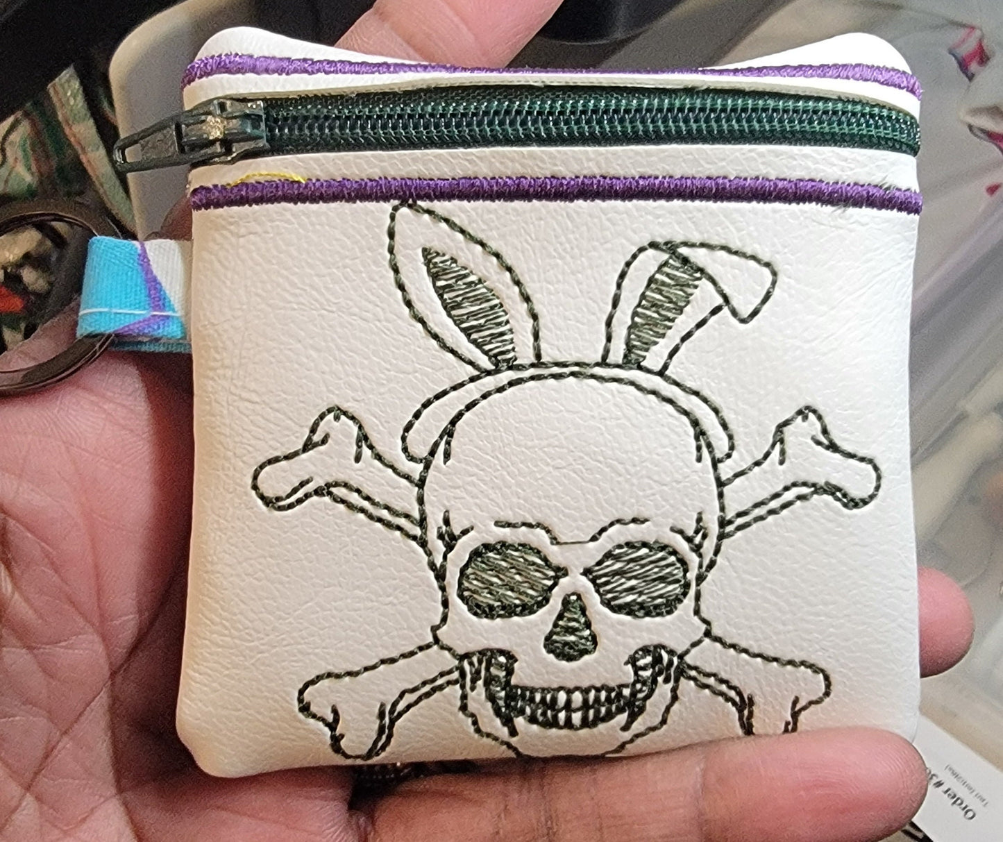 Crossbones Coin Purse, Zippered, Bunny Cross Bones, Skull and Bones Change Pouch, Penny Purse, Compact, Pirate, Sailor, Small