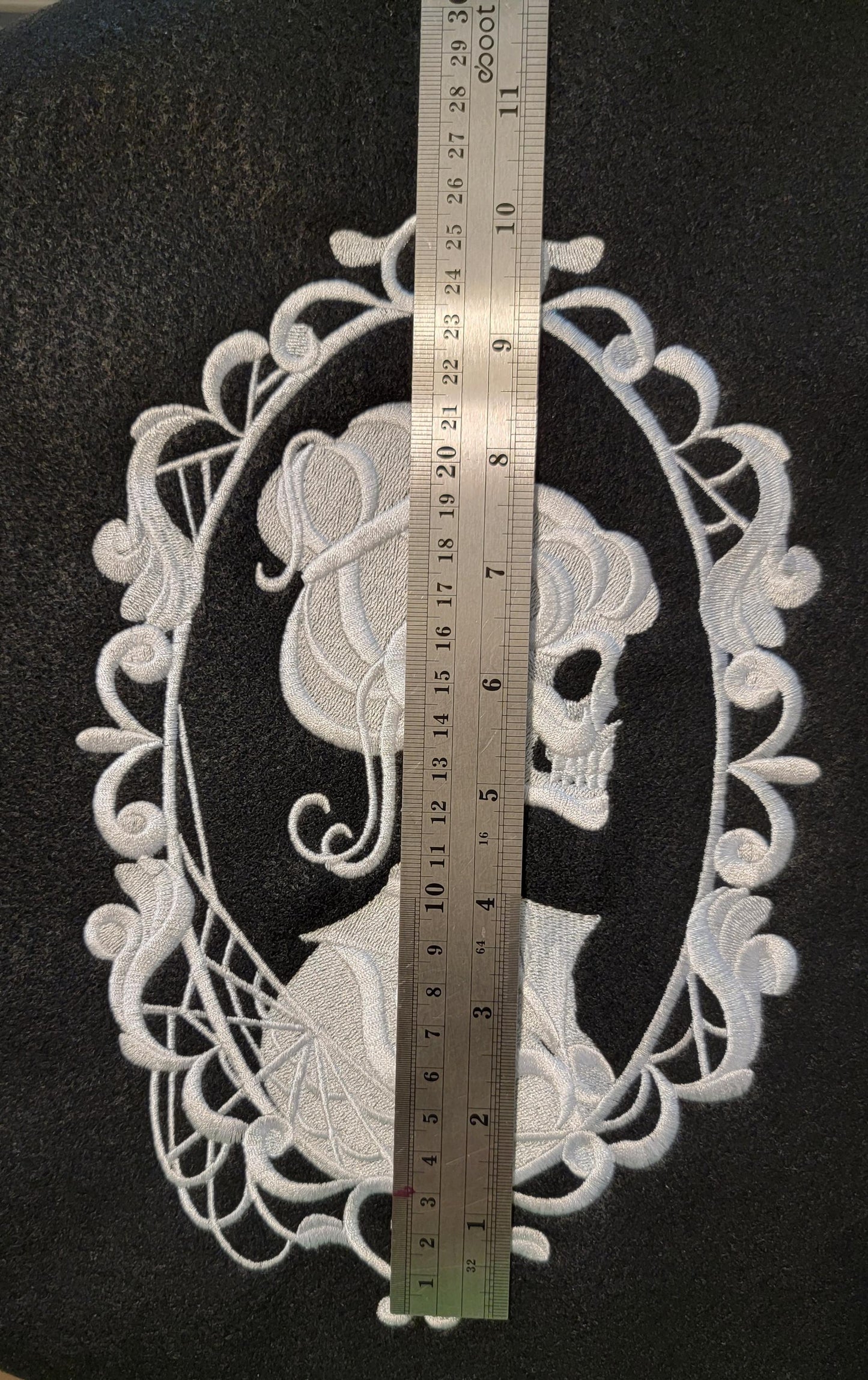 Cameo, Embroidery Skeleton Cameo, 11" Ornate Baroque Skull, Skeleton, Gothic, Dark Side, Gothic Decor, Wall Art