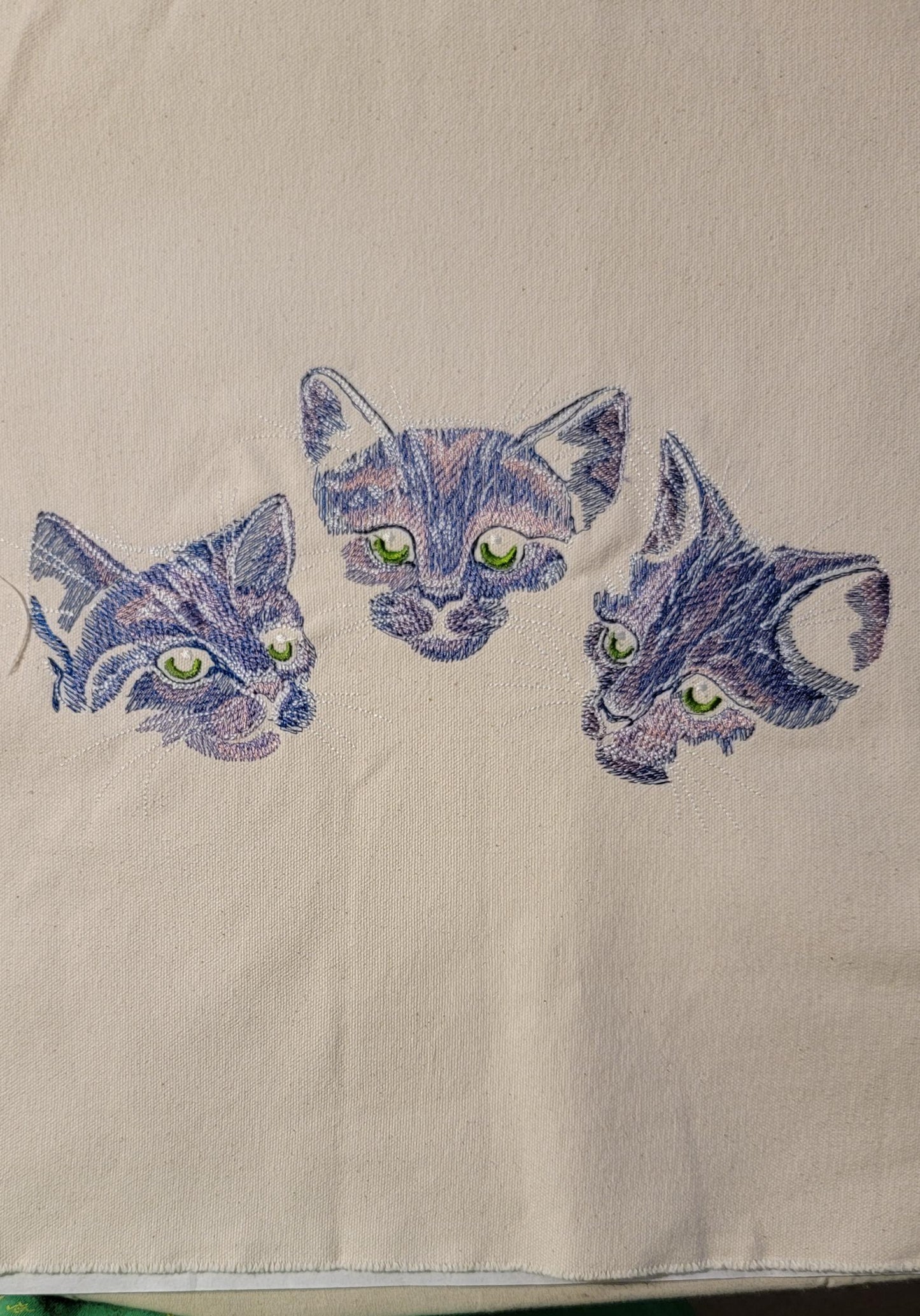 Cat Faces Embroidery on 18" off white Canvas Panel