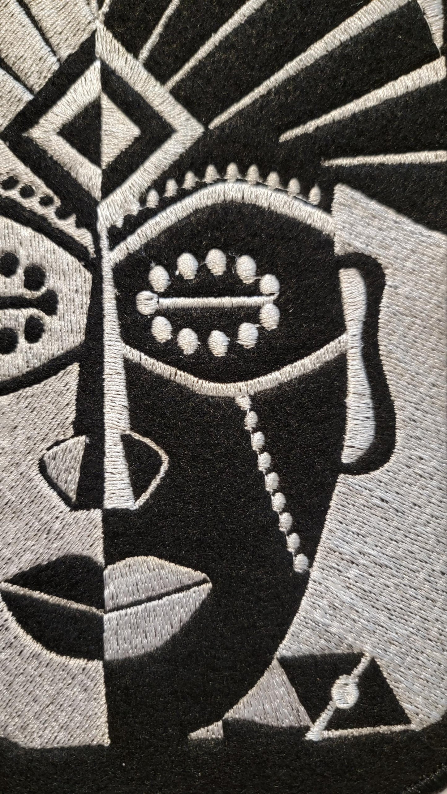 African Inspired Mask Patch. 10" Back Patch, Sew on Black Felt and White Thread