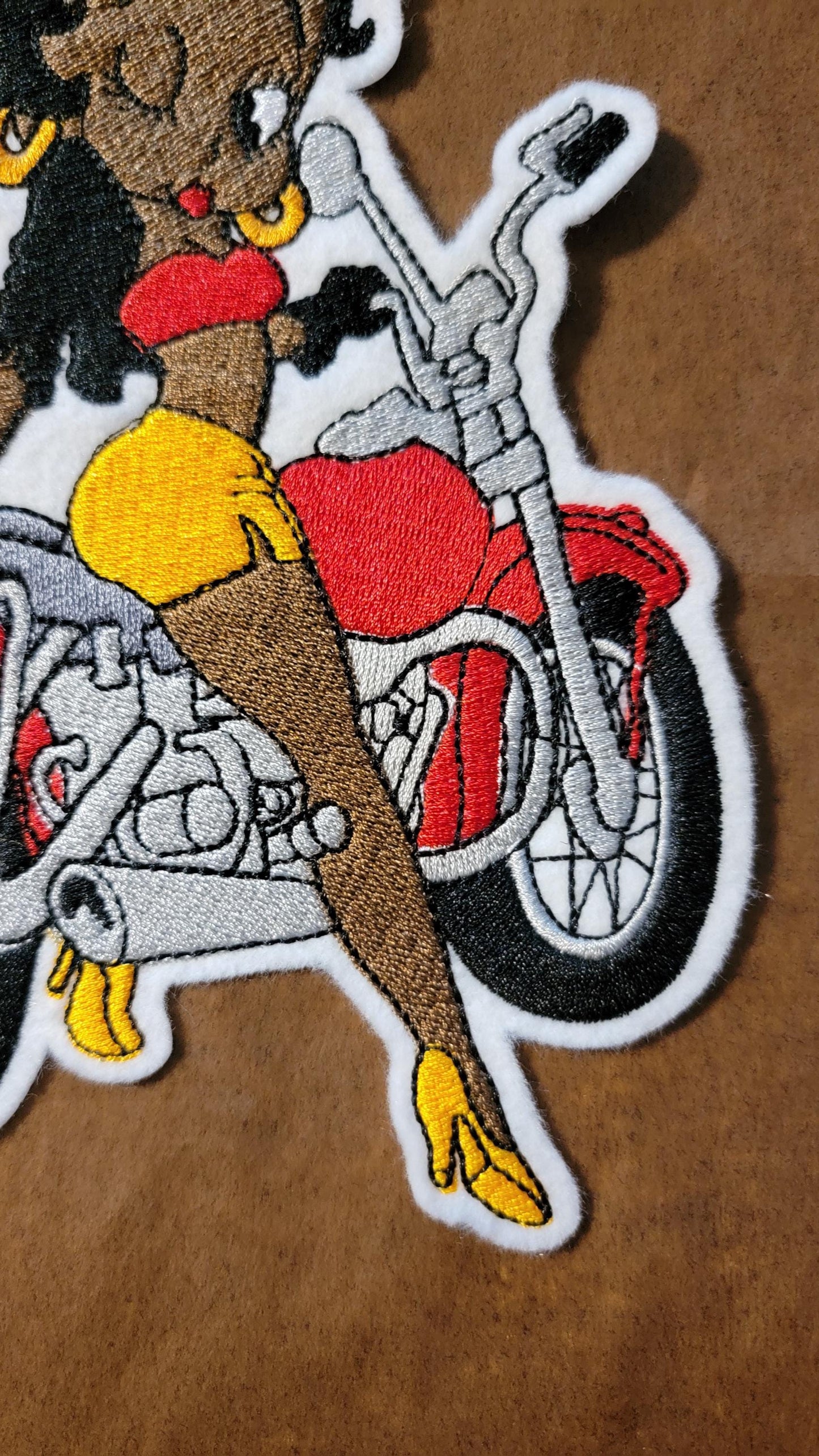 Betty Boop Iron-on Patches, Biker, Black Betty Boop on Motorcyle, Black History and Retro Cartoons, Vintage Classic Black Cartoon Characters