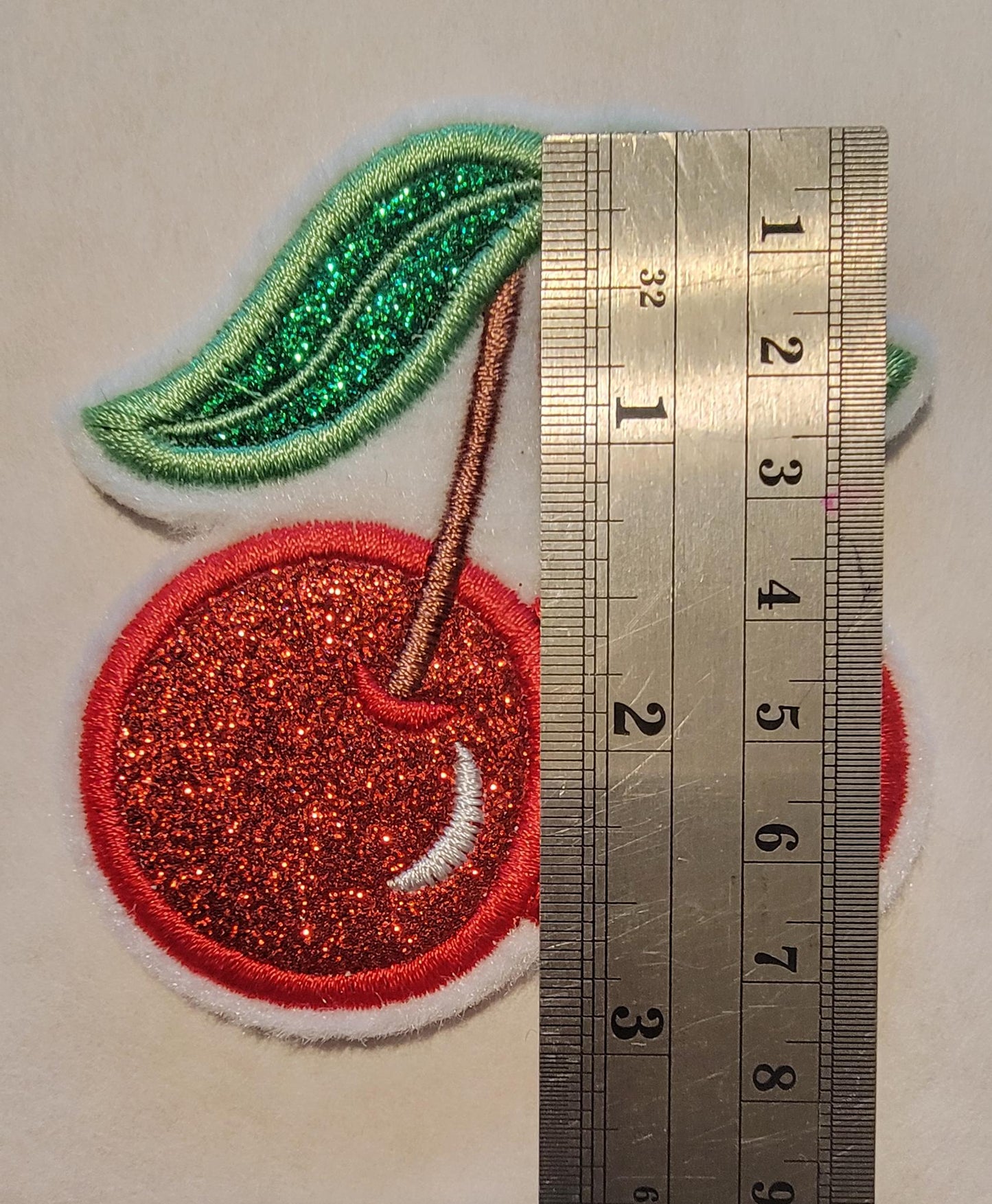 Red Glitter Cherry Iron-On Patch - Embroidered, 3 Sizes, Red Cherry Patches, Cute Aesthetic, Fruit Patch, Coquette Patches