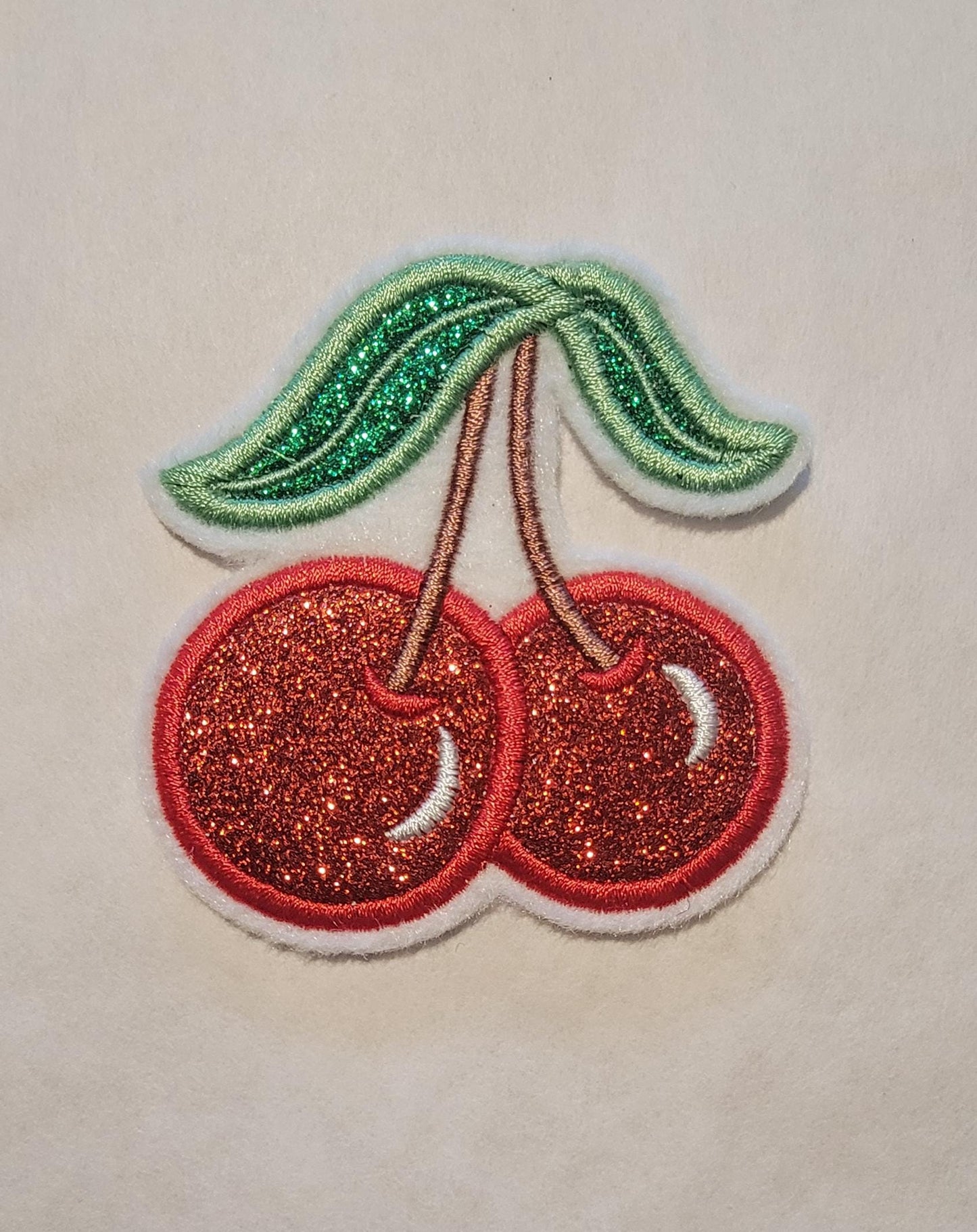 Red Glitter Cherry Iron-On Patch - Embroidered, 3 Sizes, Red Cherry Patches, Cute Aesthetic, Fruit Patch, Coquette Patches