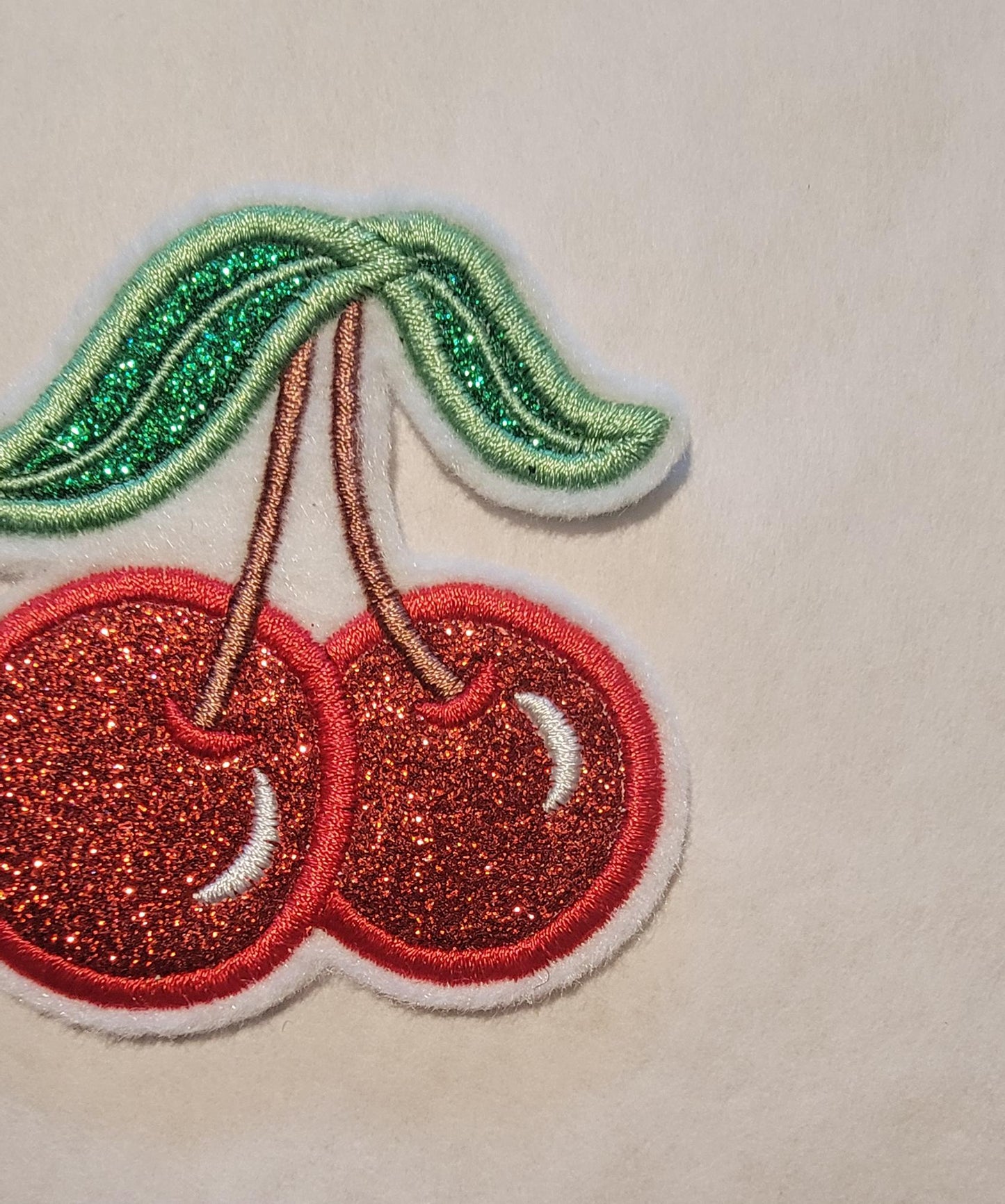 Red Glitter Cherry Iron-On Patch - Embroidered, 3 Sizes, Red Cherry Patches, Cute Aesthetic, Fruit Patch, Coquette Patches