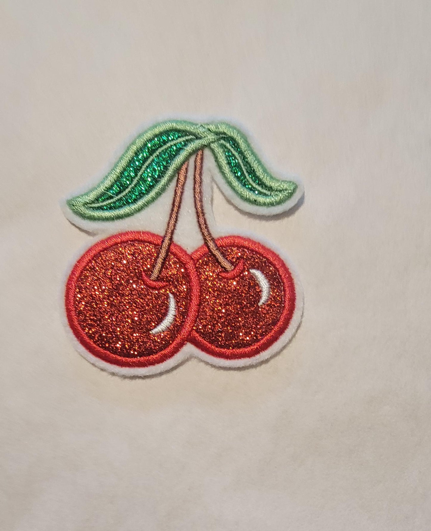 Red Glitter Cherry Iron-On Patch - Embroidered, 3 Sizes, Red Cherry Patches, Cute Aesthetic, Fruit Patch, Coquette Patches
