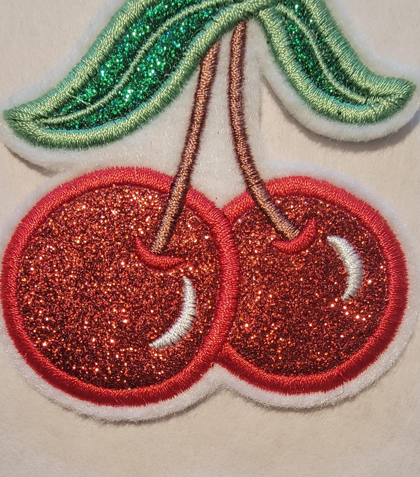 Red Glitter Cherry Iron-On Patch - Embroidered, 3 Sizes, Red Cherry Patches, Cute Aesthetic, Fruit Patch, Coquette Patches