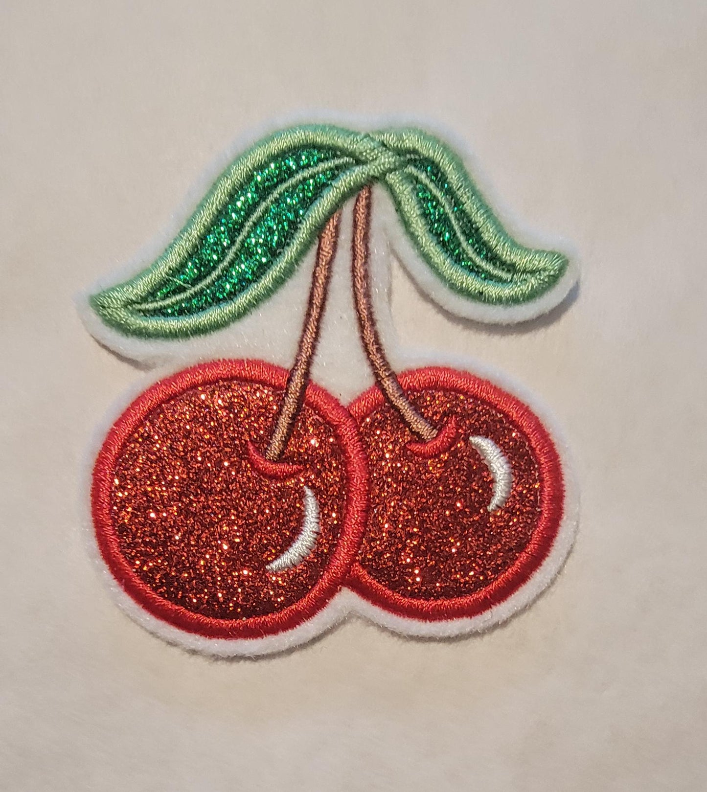Red Glitter Cherry Iron-On Patch - Embroidered, 3 Sizes, Red Cherry Patches, Cute Aesthetic, Fruit Patch, Coquette Patches
