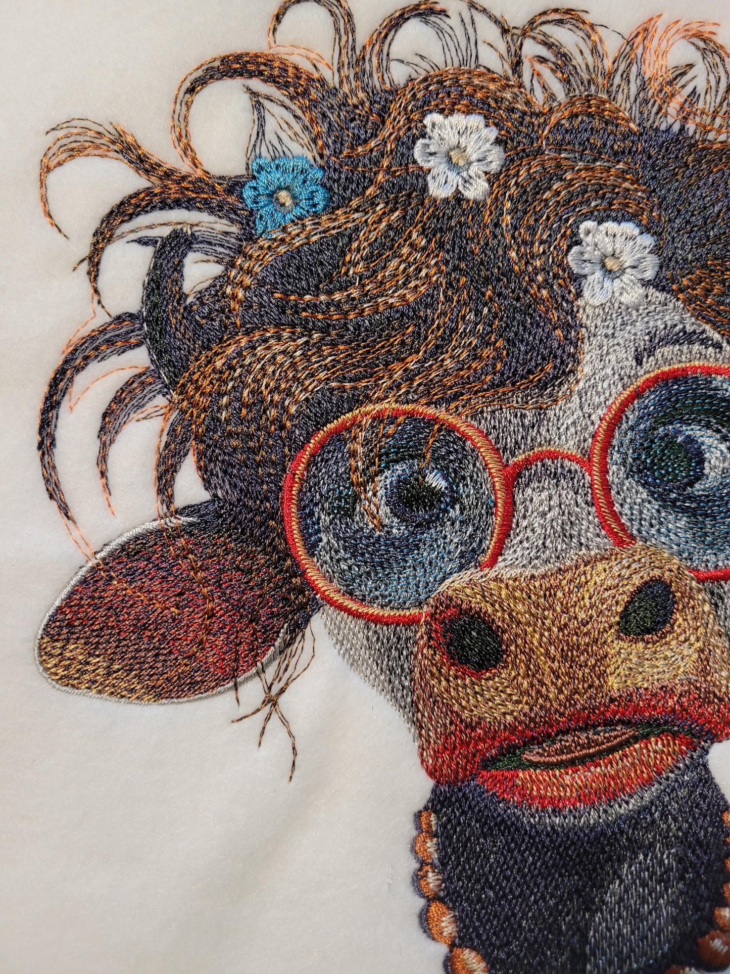 Cows, Funny Crazy Goofy Cow. Goofy Gal Embroidery for Quilts, Wall Hangings, Funny Art, Pearl and Smiles, Cow and Farm Animal lovers