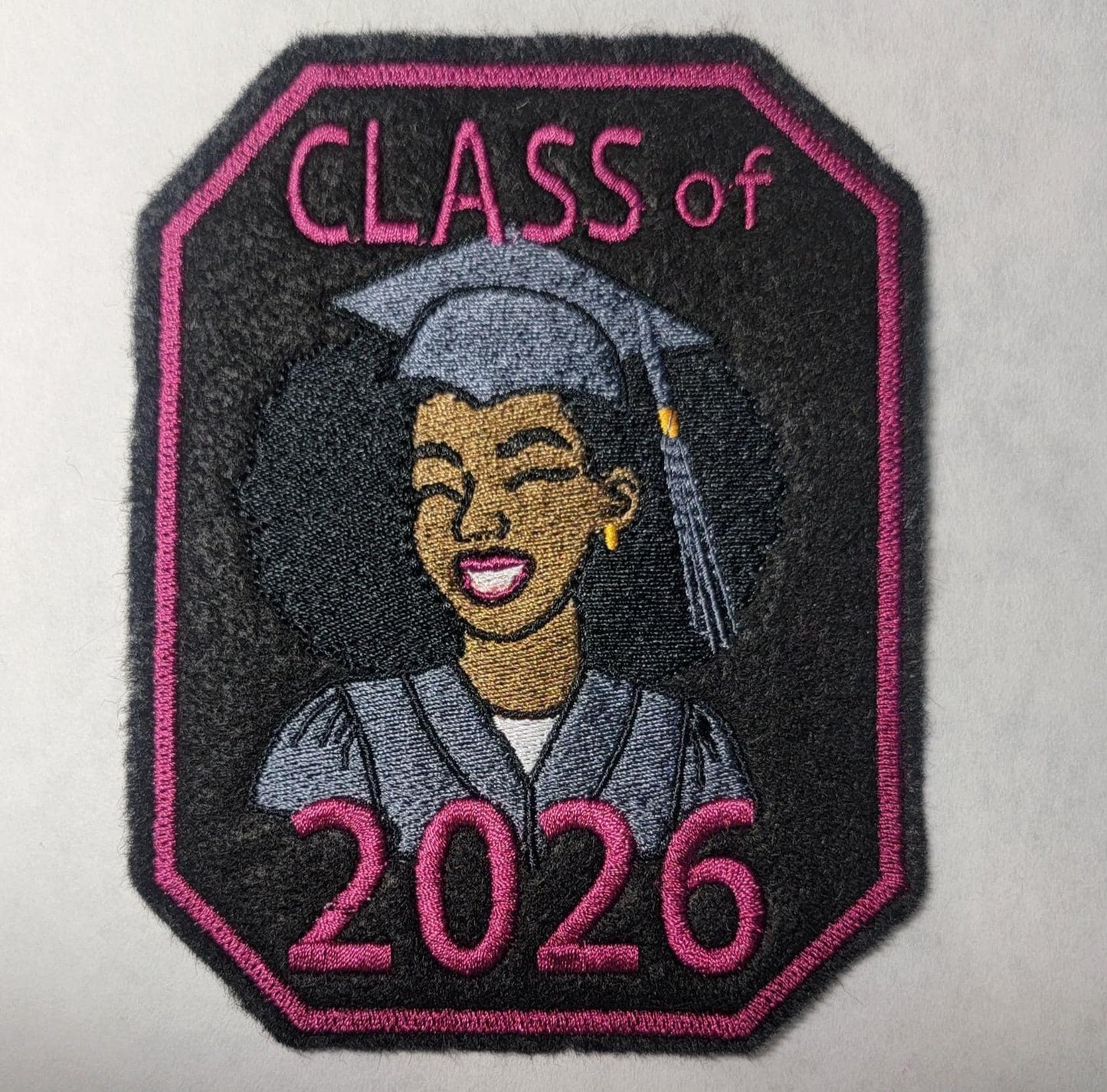 2025 Grad Patch – Black Woman Iron-On Embroidery - BGM = Black Girl Magic on her sleeve, Graduation Gift, Keepsake,