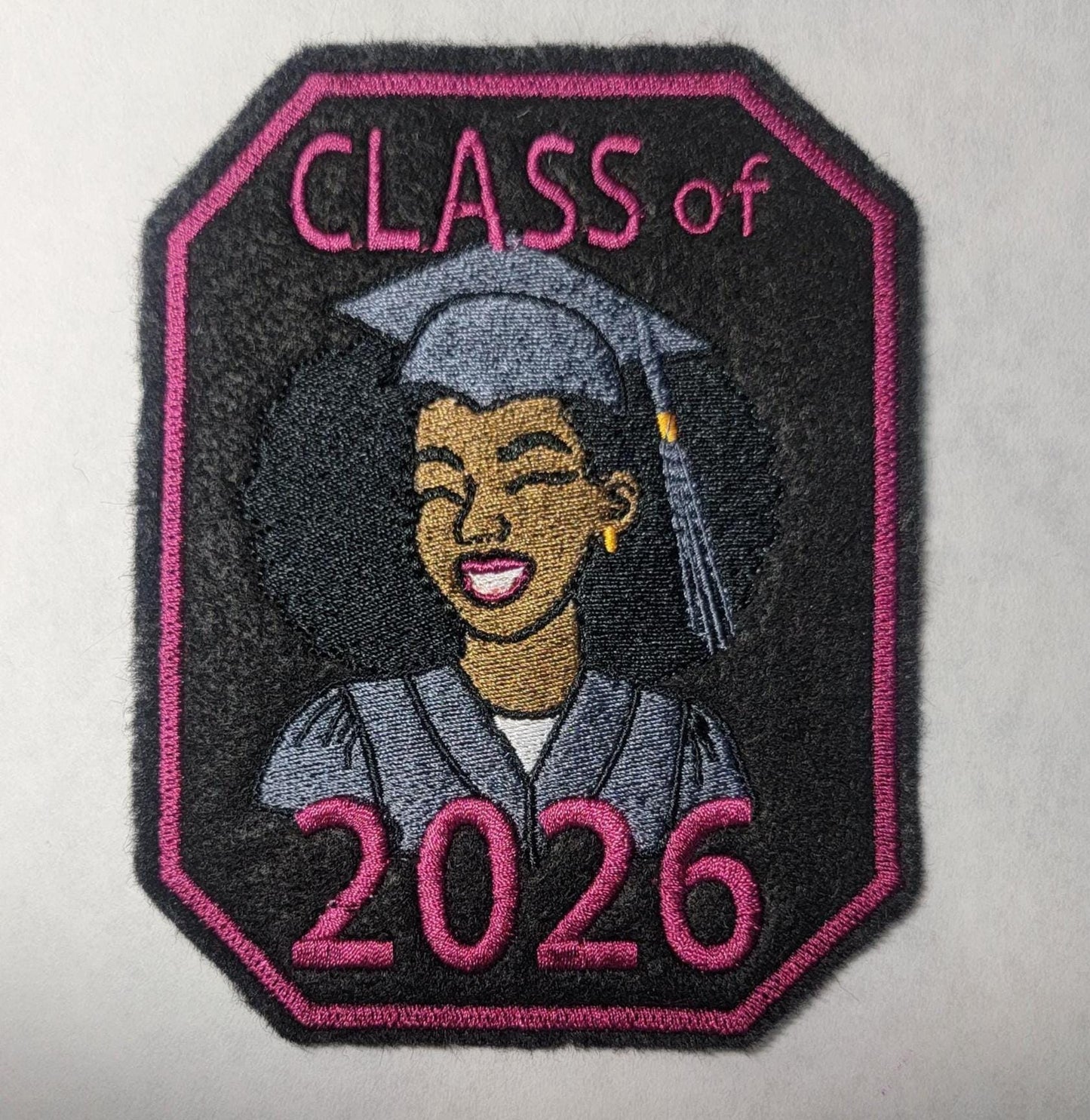 2025 Grad Patch – Black Woman Iron-On Embroidery - BGM = Black Girl Magic on her sleeve, Graduation Gift, Keepsake,