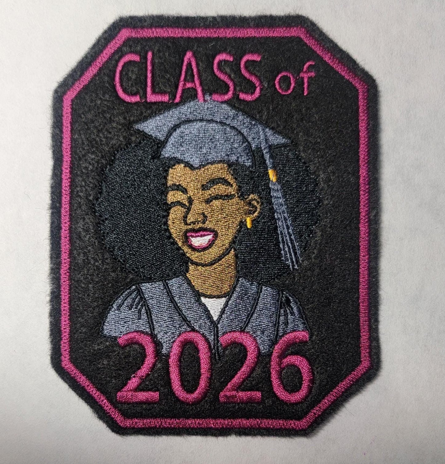 2025 Grad Patch – Black Woman Iron-On Embroidery - BGM = Black Girl Magic on her sleeve, Graduation Gift, Keepsake,