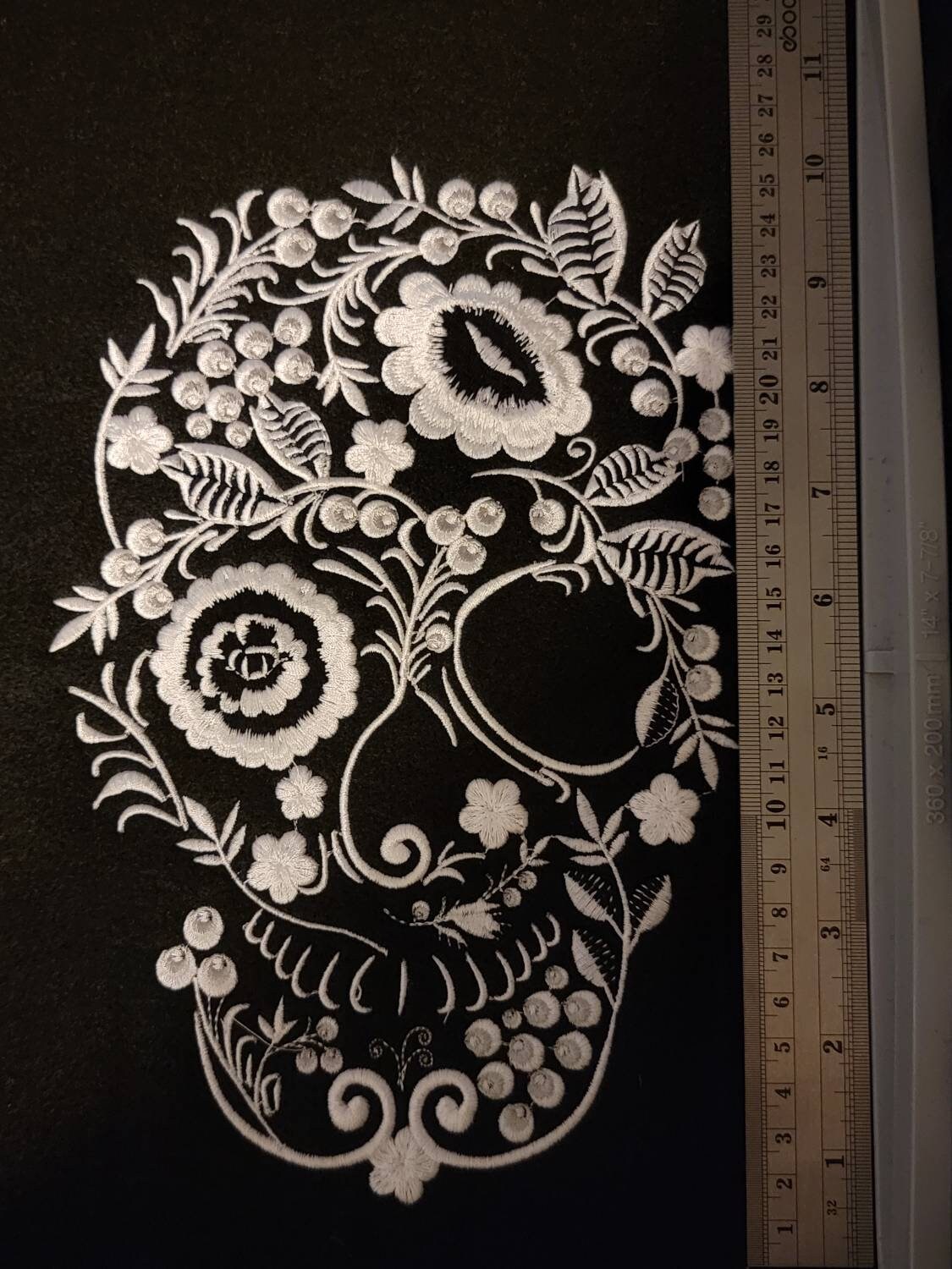 Skull - Embroidery Floral Skull - Sugar Skull, Lace, Skeleton, Patches, Jean Jackets, Bags, Horror patches for back jackets, Spooky Season