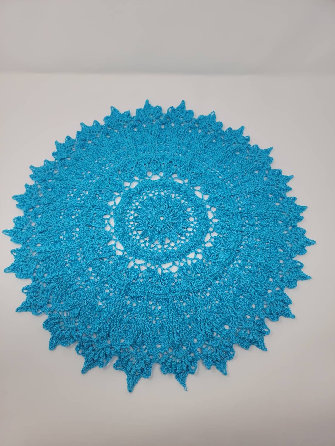 Round table runner, Doily, Blue Table topper, Round doily
