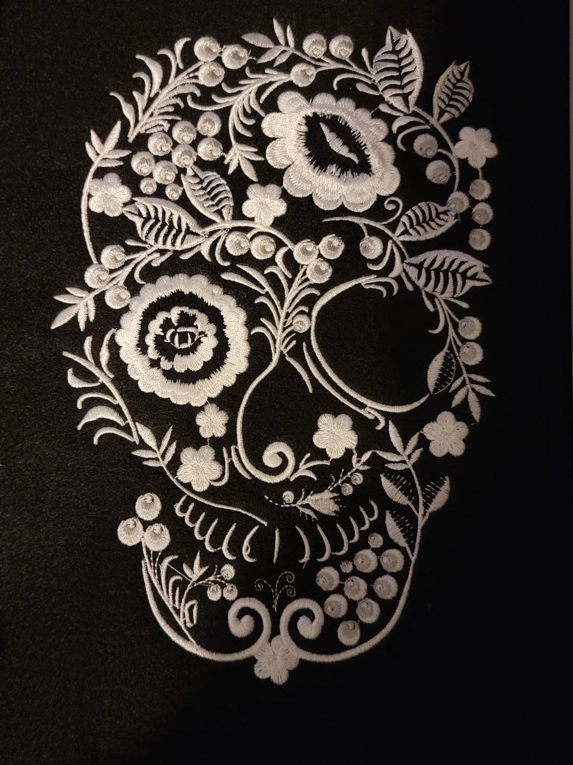 Skull - Embroidery Floral Skull - Sugar Skull, Lace, Skeleton, Patches, Jean Jackets, Bags, Horror patches for back jackets, Spooky Season
