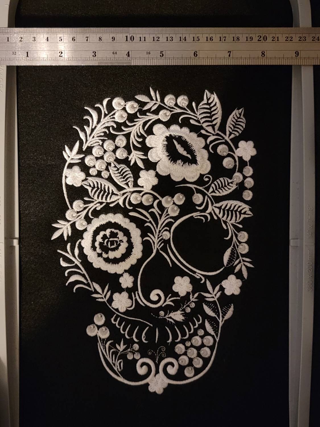 Skull - Embroidery Floral Skull - Sugar Skull, Lace, Skeleton, Patches, Jean Jackets, Bags, Horror patches for back jackets, Spooky Season