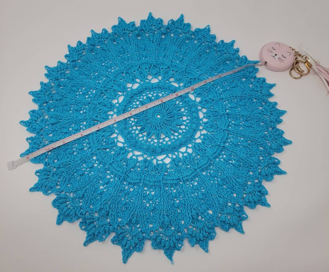 Round table runner, Doily, Blue Table topper, Round doily