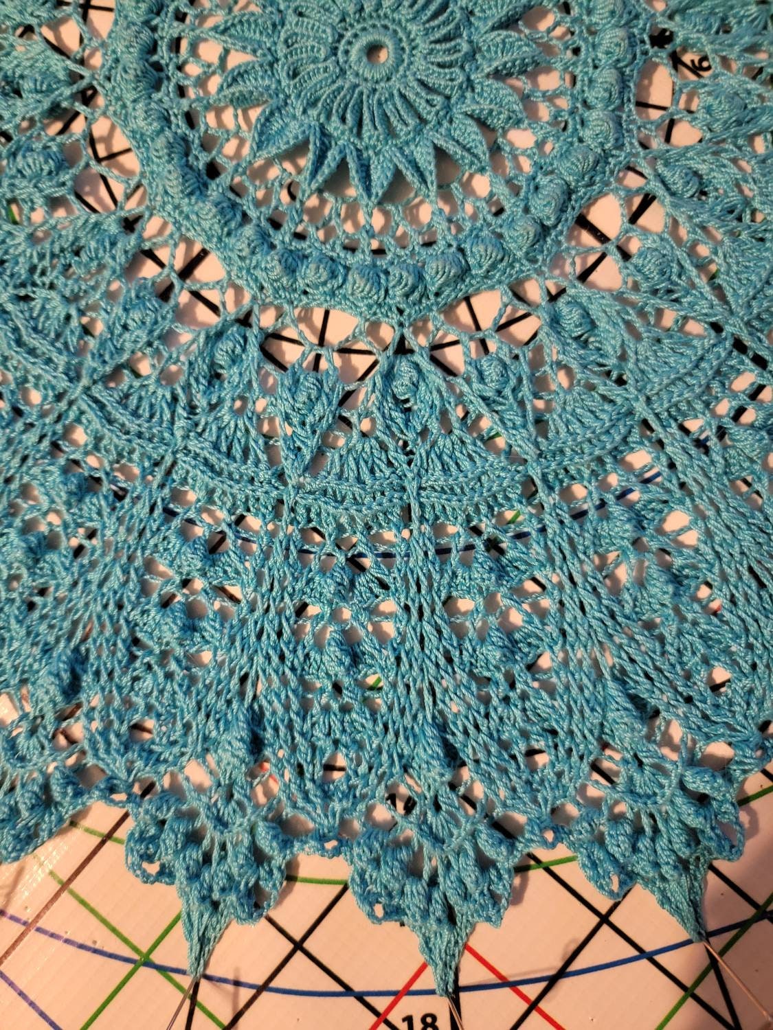 Round table runner, Doily, Blue Table topper, Round doily