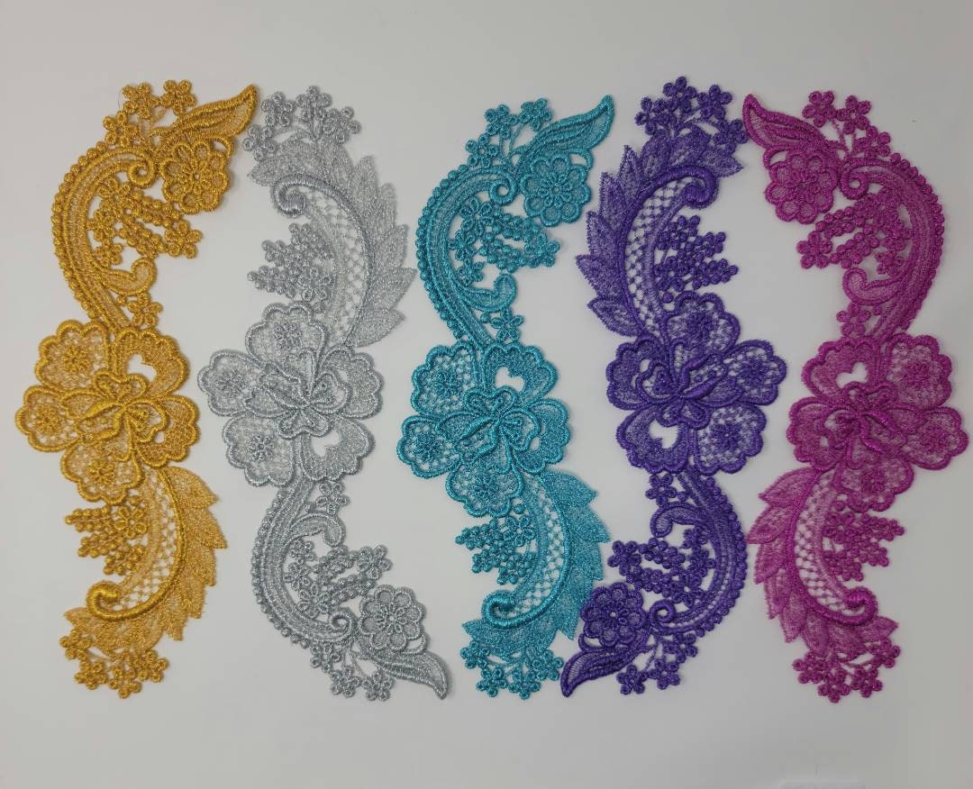 Metallic appliques, costumes, ballroom, gowns, weddings, patches, lace, lingerie