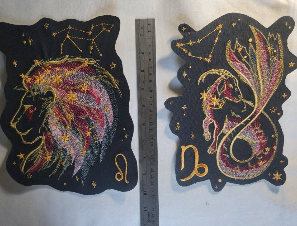 Zodiac Star Sign Constellation - Embroidered Iron-On/ Jean Jacket patch / Vest Jacket, 9" Large, Backpack / Astrology signs Leo, Taurus,