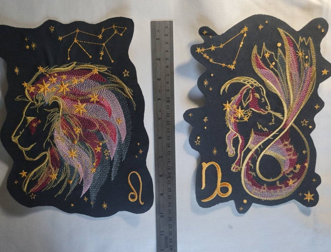 Zodiac Star Sign Constellation - Embroidered Iron-On/ Jean Jacket patch / Vest Jacket, 9" Large, Backpack / Astrology signs Leo, Taurus,