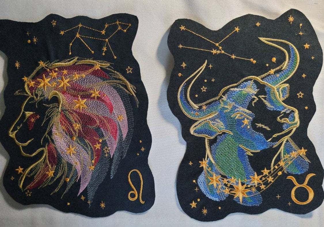 Zodiac Star Sign Constellation - Embroidered Iron-On/ Jean Jacket patch / Vest Jacket, 9" Large, Backpack / Astrology signs Leo, Taurus,