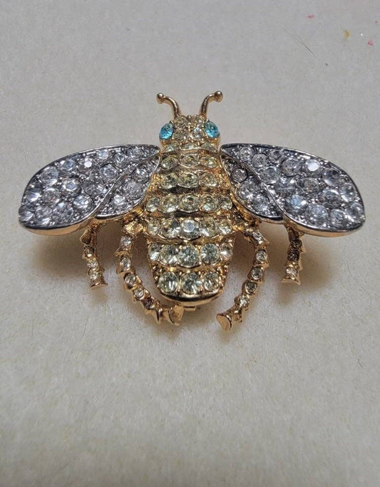 Kenneth Jay Lane Bee Brooch, KJL Rhinestone Bee Brooch, Rhinestone Queen Bee Pin, Vintage Rhinestone Queen Bee Brooch, Vintage Brooch