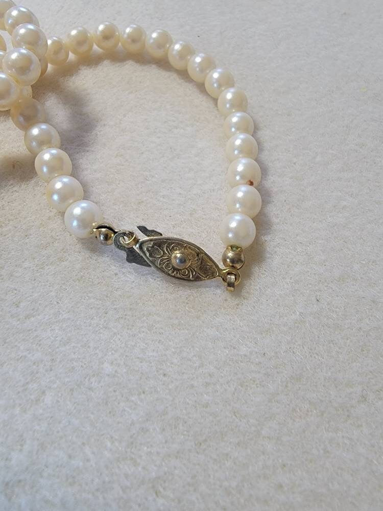 Vintage Faux Pearl Single Strand Necklace with Rhinestone, Vintage Jewelry, Vintage Necklace,