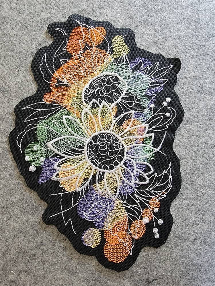 Sunflower Patch, Sunflower, Sunflower Iron-on Patch, Patches, Jean Jacket Patch, Large patch over 10"!