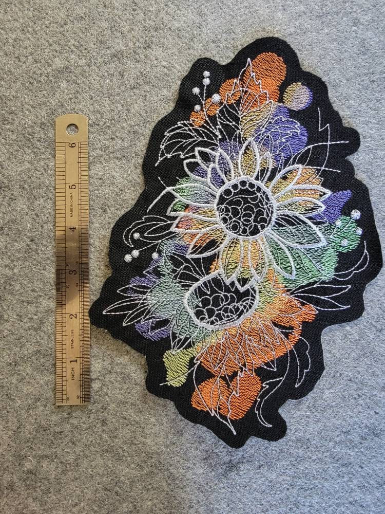 Sunflower Patch, Sunflower, Sunflower Iron-on Patch, Patches, Jean Jacket Patch, Large patch over 10"!