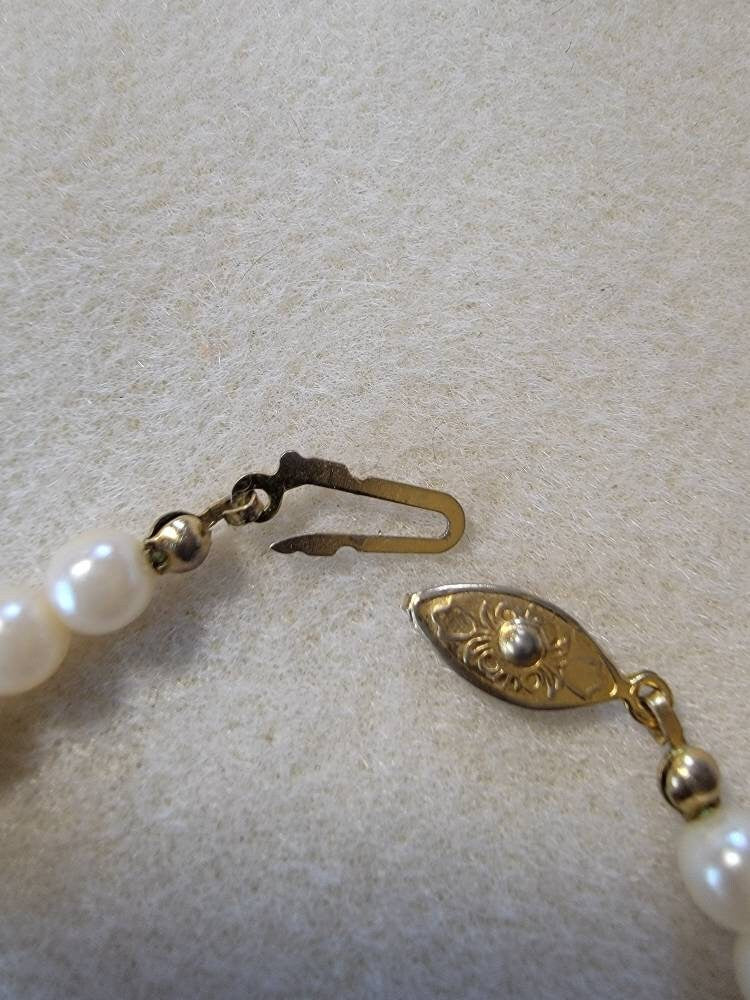 Vintage Faux Pearl Single Strand Necklace with Rhinestone, Vintage Jewelry, Vintage Necklace,