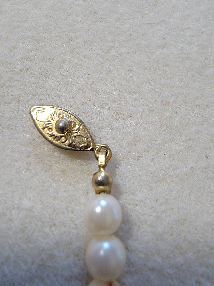 Vintage Faux Pearl Single Strand Necklace with Rhinestone, Vintage Jewelry, Vintage Necklace,