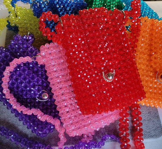 Crystal Beaded Bag, Colored Beaded Bag,Beaded Bag, Cell Phone Beaded Bag, Transparent Bead Bag, Crystal Bead Bag, Bead Bag,Vintage,