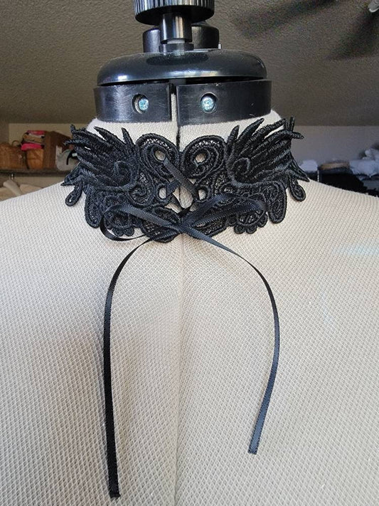Black Lace Collar, Adjustable Corset, Fabric Choker, Goth Fashion,