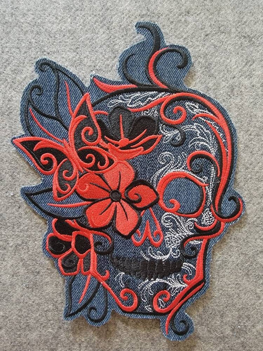 Skull Patch, Iron-on floral skull, Iron-on jean patches, Jean Patches, Skull Tapestry, Floral Skulls