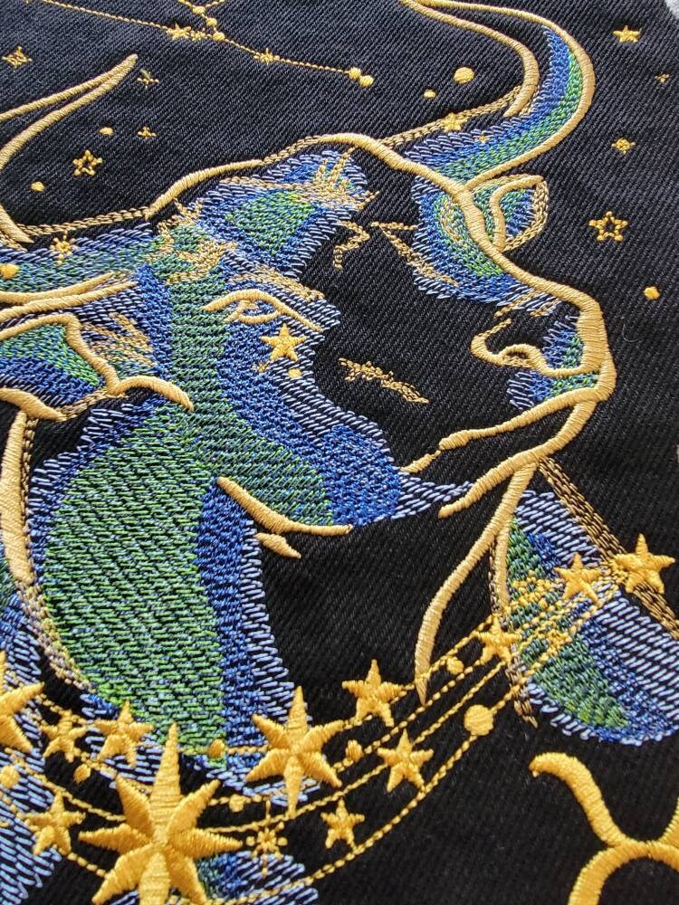 Zodiac Star Sign Constellation - Embroidered Iron-On/ Jean Jacket patch / Vest Jacket, 9" Large, Backpack / Astrology signs Leo, Taurus,