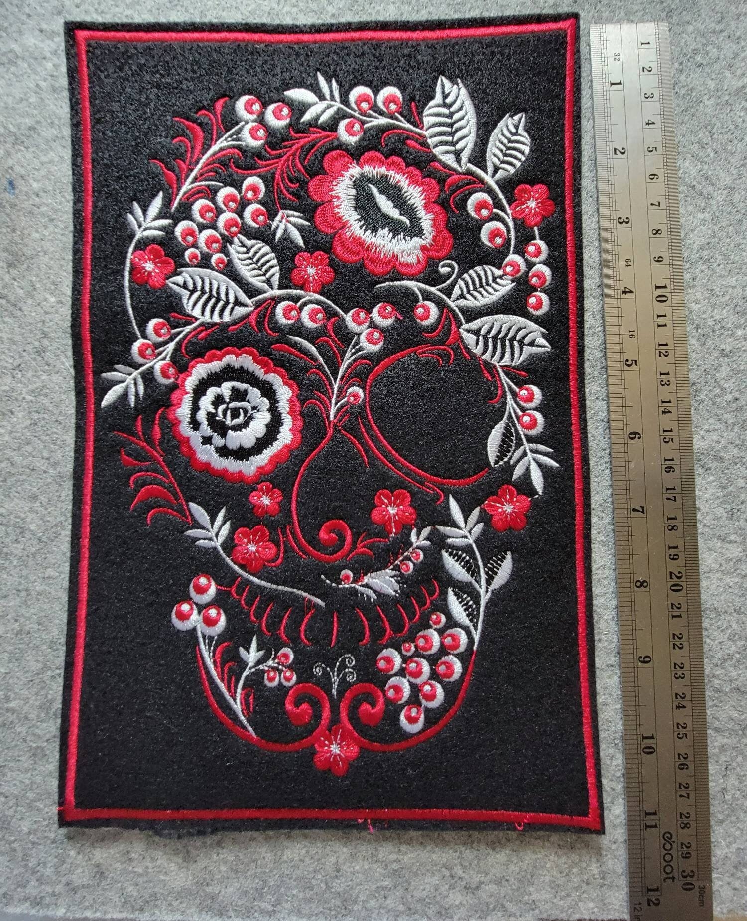 Skull - Embroidery Floral Skull - Sugar Skull, Lace, Skeleton, Patches, Jean Jackets, Bags, Horror patches for back jackets, Spooky Season