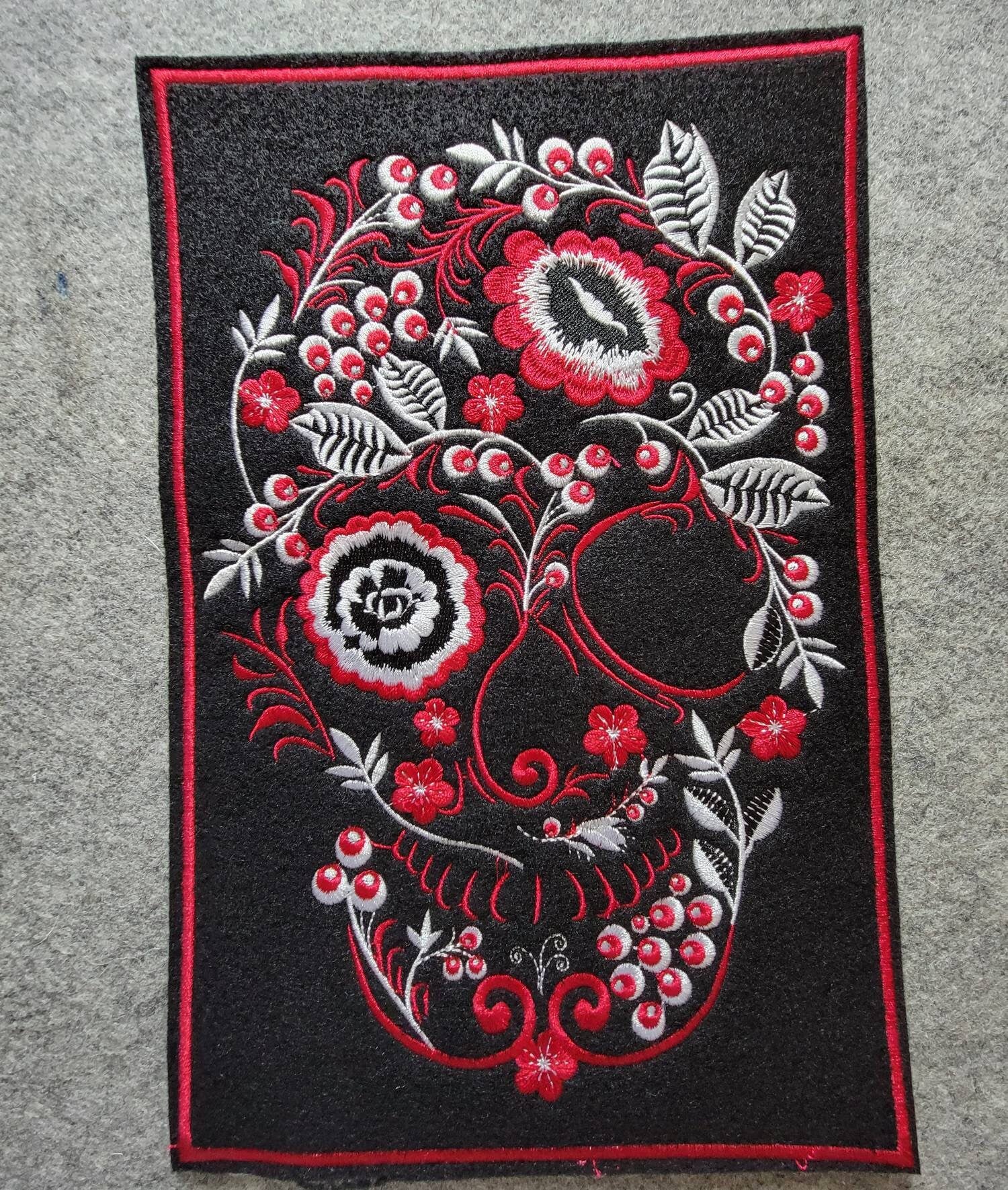 Skull - Embroidery Floral Skull - Sugar Skull, Lace, Skeleton, Patches, Jean Jackets, Bags, Horror patches for back jackets, Spooky Season