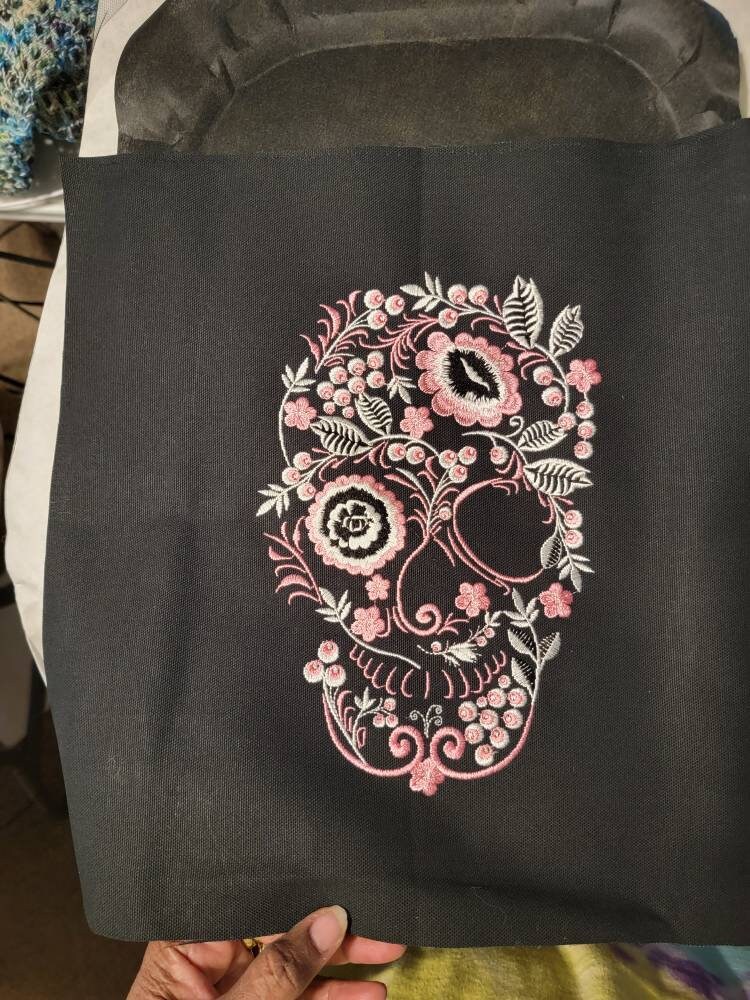 Skull - Embroidery Floral Skull - Sugar Skull, Lace, Skeleton, Patches, Jean Jackets, Bags, Horror patches for back jackets, Spooky Season