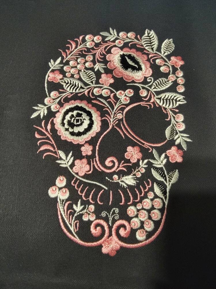 Skull - Embroidery Floral Skull - Sugar Skull, Lace, Skeleton, Patches, Jean Jackets, Bags, Horror patches for back jackets, Spooky Season