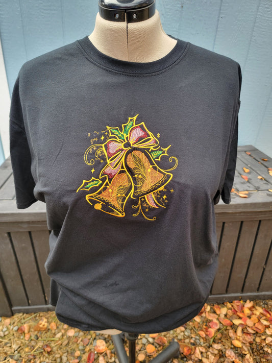 Christmas Shirts, Holiday Tshirts, Christmas Bells, Embroidered Christmas Shirt,