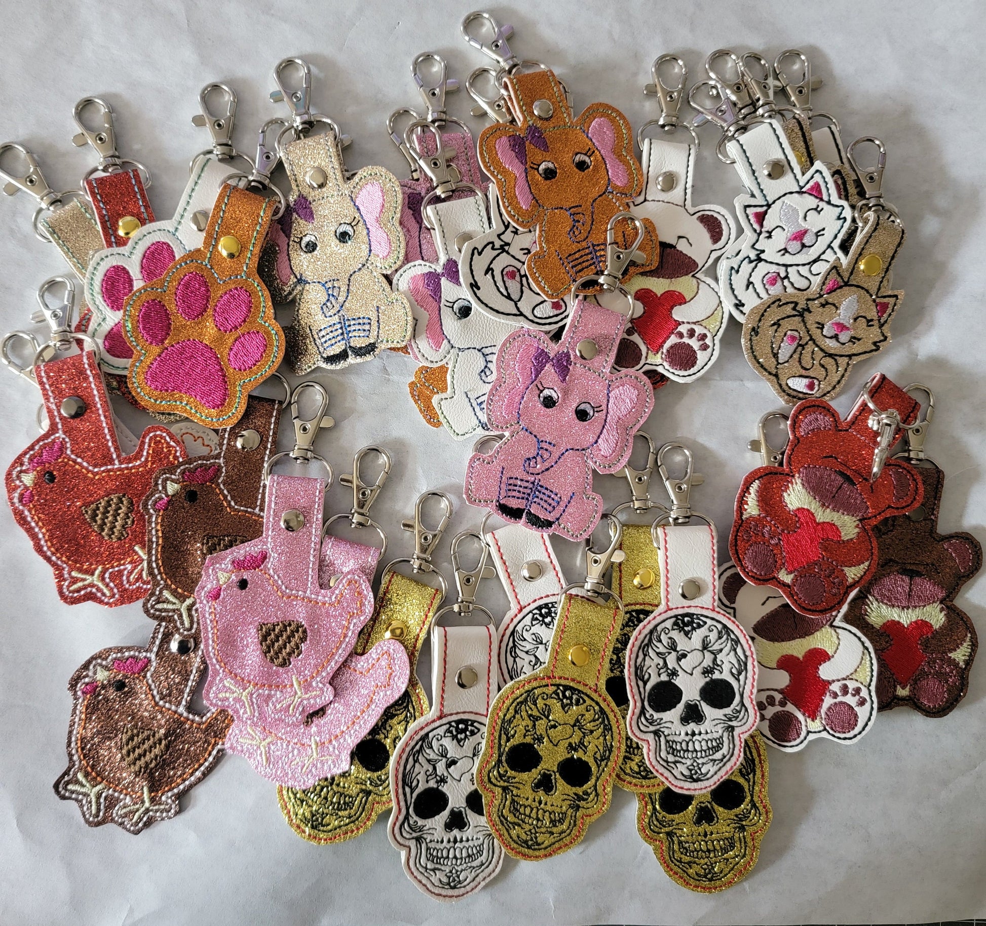 Skull Key Rings, Sugar Skull Key Fob, Day of the Dead, Small Gifts, Halloween, Dog Paws, Chickens, Cats,