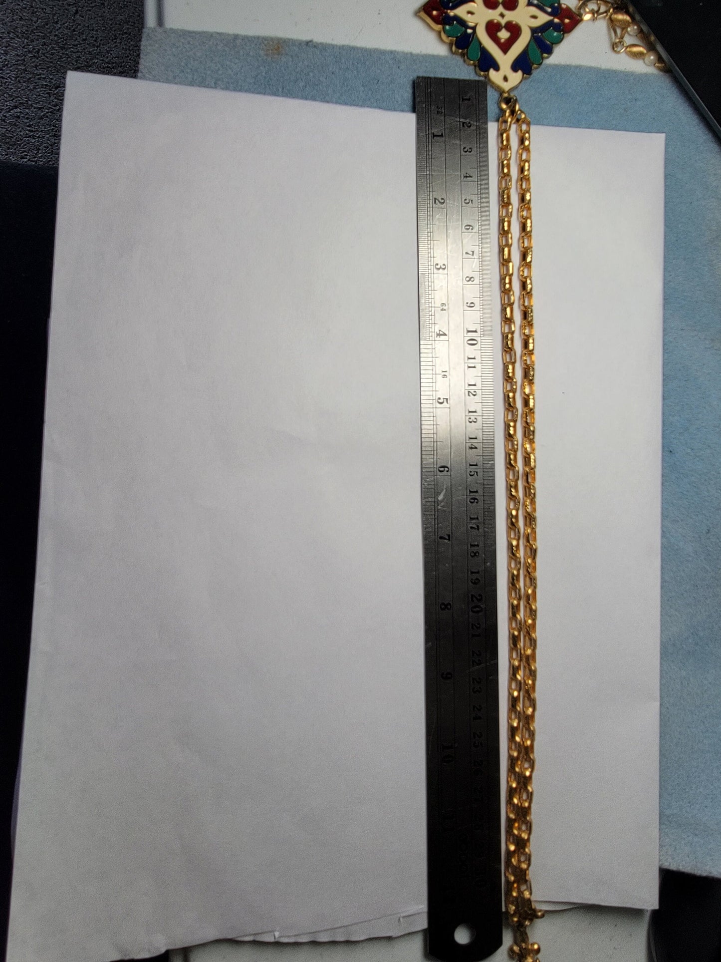 Vendome Goldtone Multicolor Stamped Pendant Necklace, Stamped Vintage Pendant Necklace